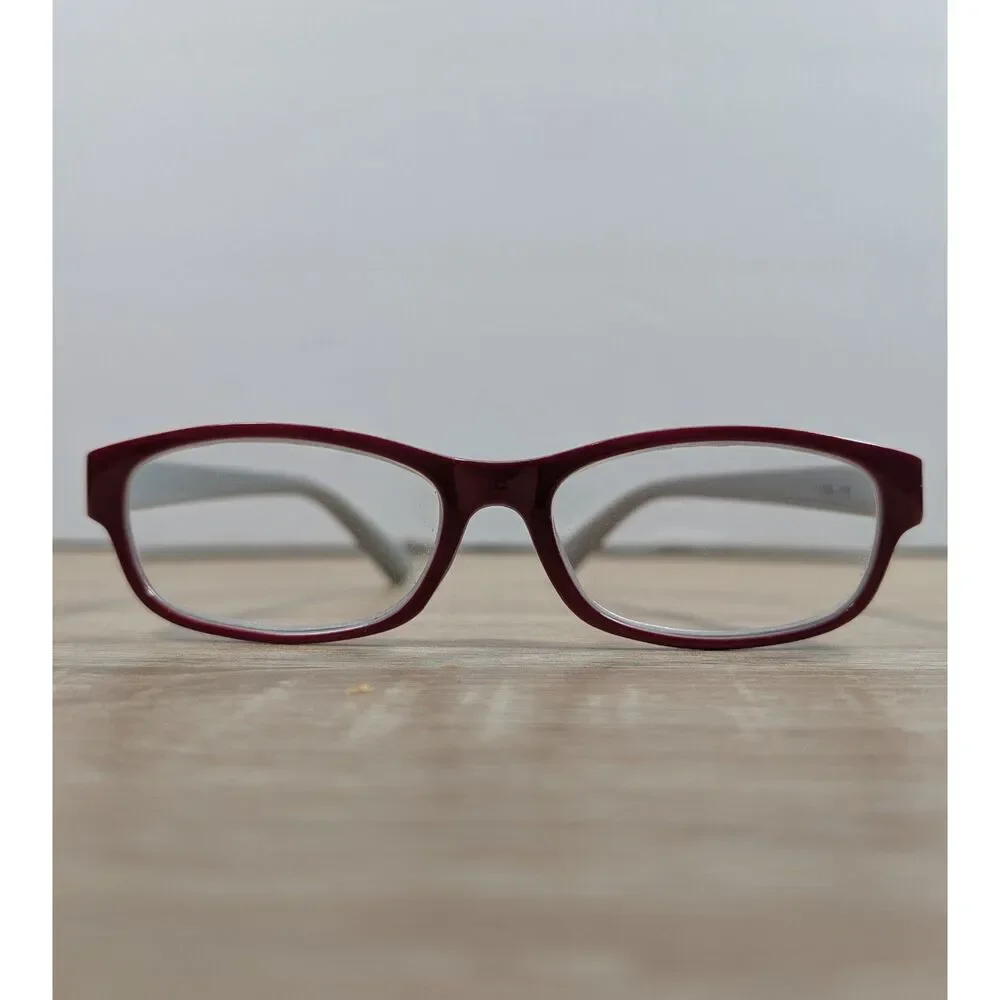 Burgundy Gray Rectangular Reading Glasses +1.50 Lightweight Plastic Frames